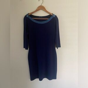 Tommy Hilfiger Women’s 3/4 Sleeve BoatNeck Knee Length Navy Casual Dress Size M